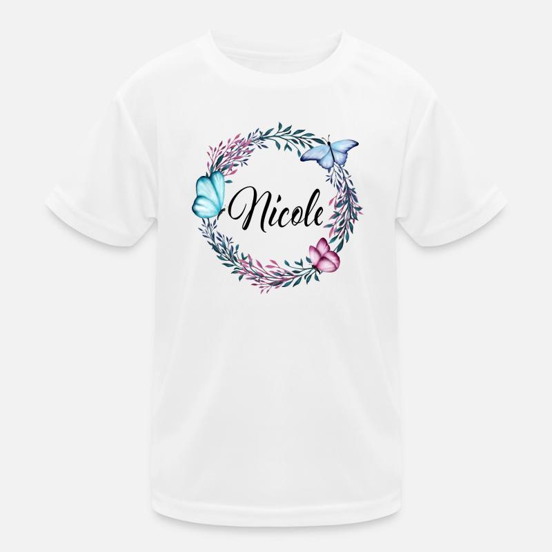 Nicole, name, lettering, flower wreath, gift Kids Functional T-Shirt