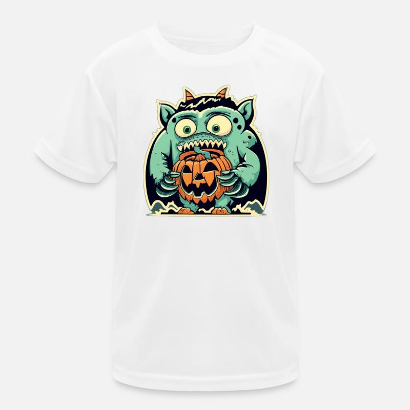 Monstrous creature and scary pumpkin - Kids Functional T-Shirt - white