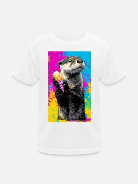 Otter - Kinder Funktions-T-Shirt - Weiß - Vorne