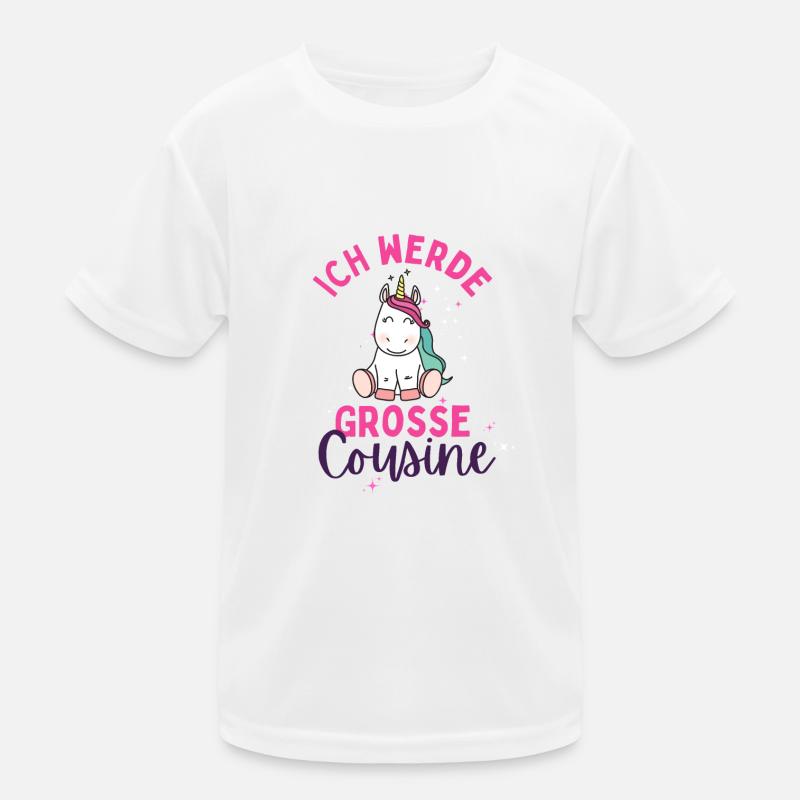 Ich werde Große Cousine 2024 Loading Einhorn Herz Kinder Funktions-T-Shirt
