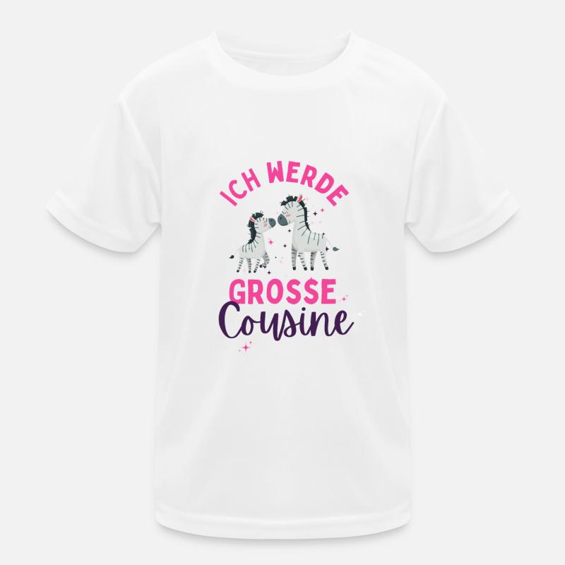 Ich werde Große Cousine 2024 Loading Zebra Herz Kinder Funktions-T-Shirt