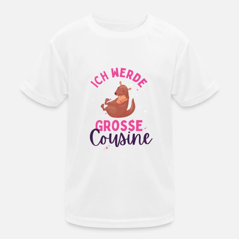 Ich werde Große Cousine 2024 Loading Känguru Kinder Funktions-T-Shirt