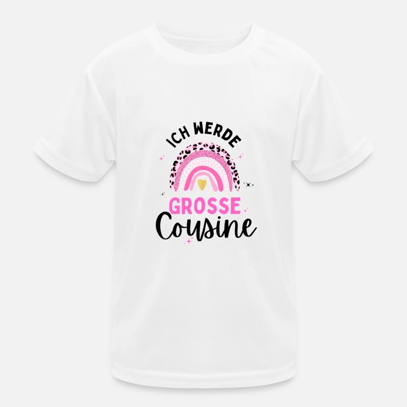 Große Cousine 2024 Loading Regenbogen Herz Kinder Funktions-T-Shirt