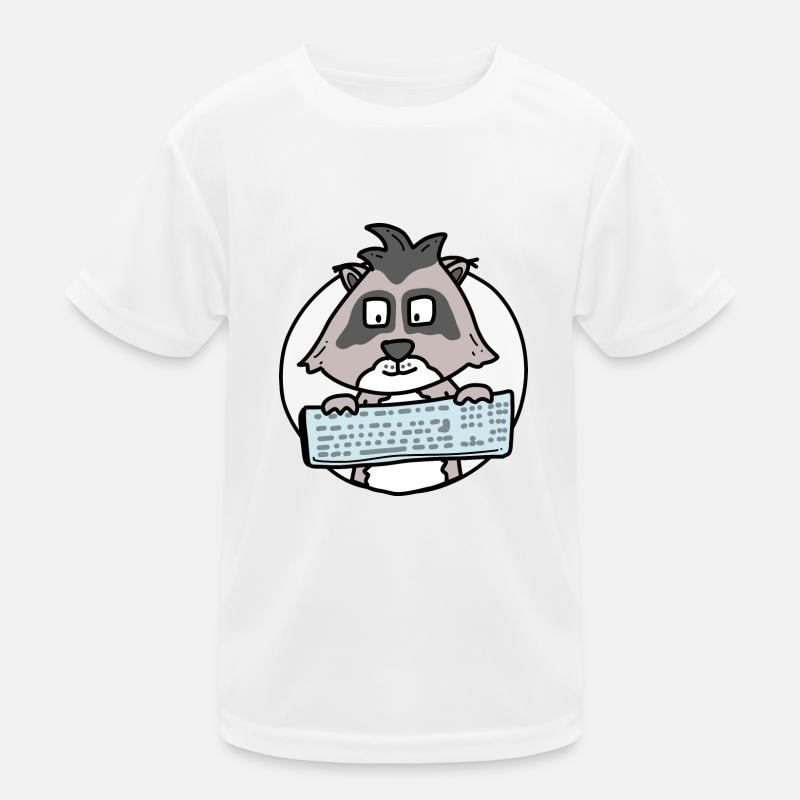 Raccoon with keyboard / office / computer nerd Kids Functional T-Shirt