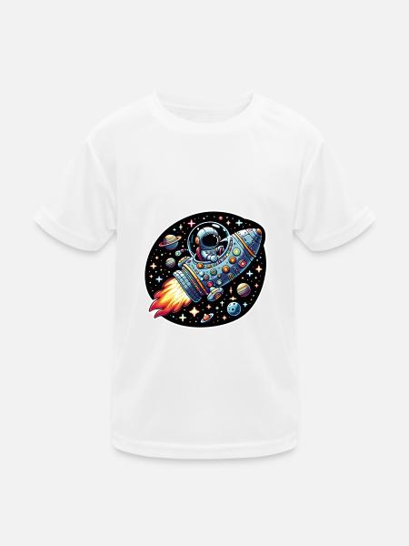Little happy astronaut in spaceship - Kids Functional T-Shirt - white - Front