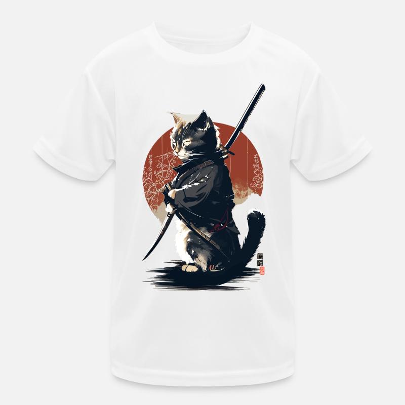 Kawaii Neko Samurai : Katzen-Samurai - Kinder Funktions-T-Shirt - Weiß