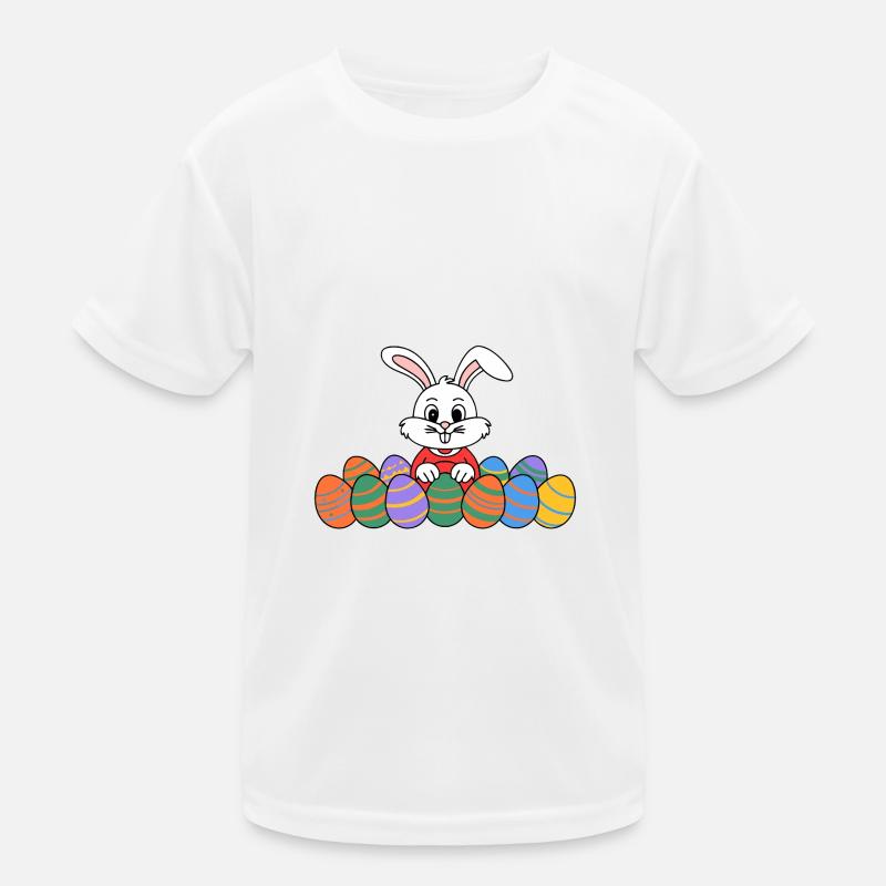 Funny Easter bunny with lots of colorful Easter eggs Kids Functional T-Shirt