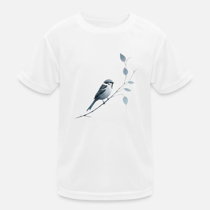 Sparrow on branch - Kids Functional T-Shirt - white