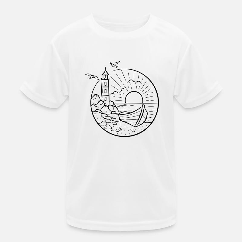Boot und Leuchtturm - Kinder Funktions-T-Shirt - Weiß