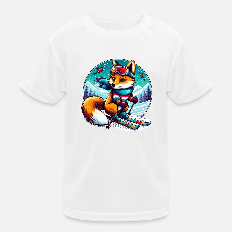 Fuchs mit Ski Kinder Funktions-T-Shirt