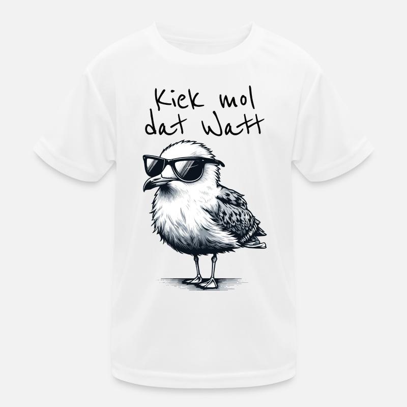 Kiek mol dat Watt Wattwanderer Möwe Spruch Kinder Funktions-T-Shirt