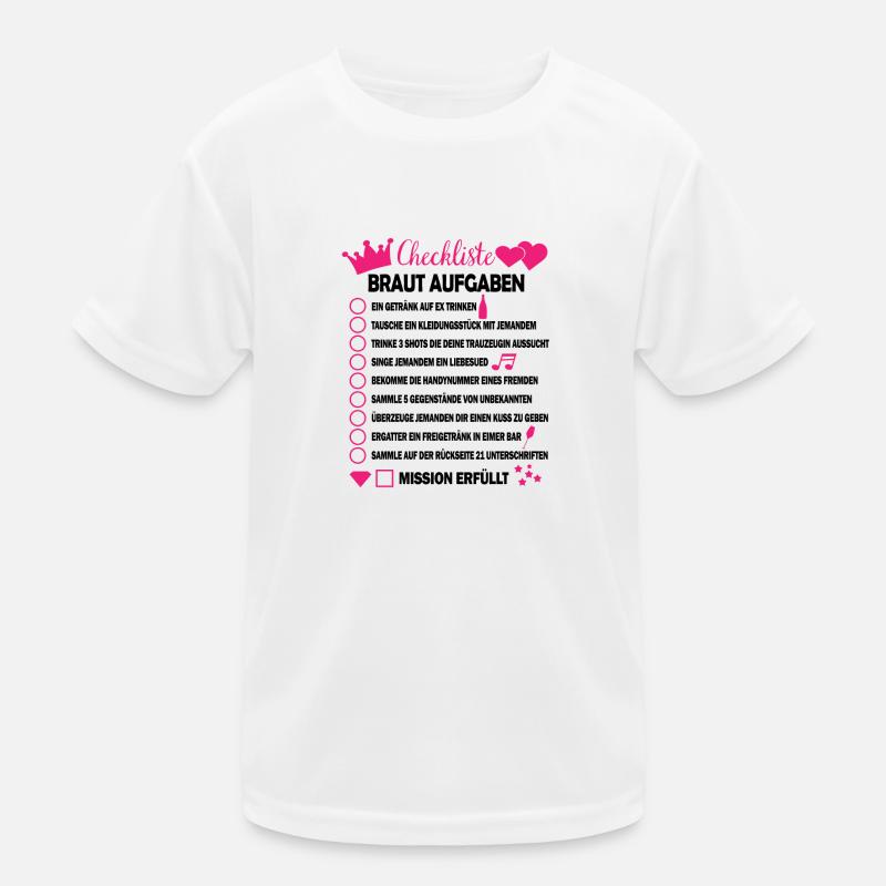 Braut Junggesellin Checkliste Geschenk Kinder Funktions-T-Shirt