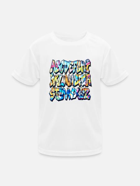 Graffiti-Alphabet - Kinder Funktions-T-Shirt - Weiß - Vorne