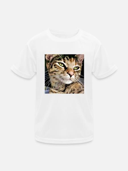 Tabby cat portrait - Kids Functional T-Shirt - white - Front