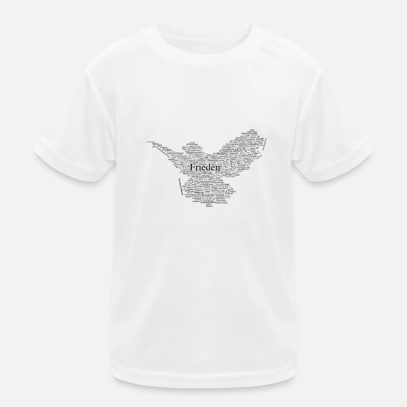 Friedenstaube / Frieden (wordcloud / schwarz) - Kinder Funktions-T-Shirt - Weiß