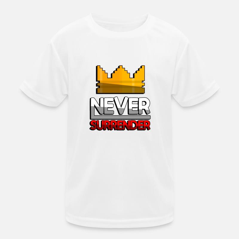 NEVER SURRENDER (Rot) + King Crown - Gaming Kinder Funktions-T-Shirt