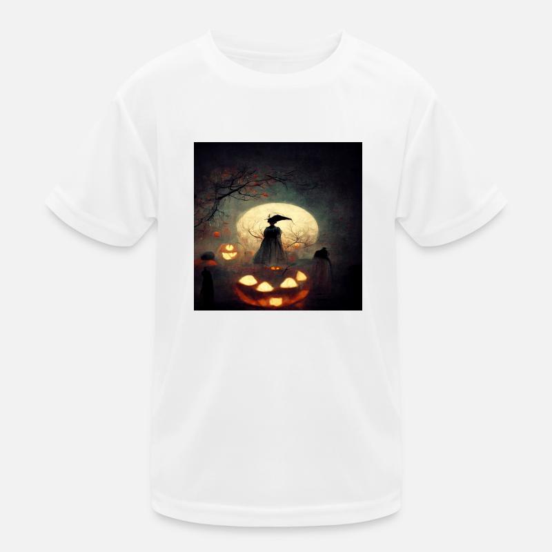Halloween Witch on Pumpkin Dark Theme Kids Functional T-Shirt