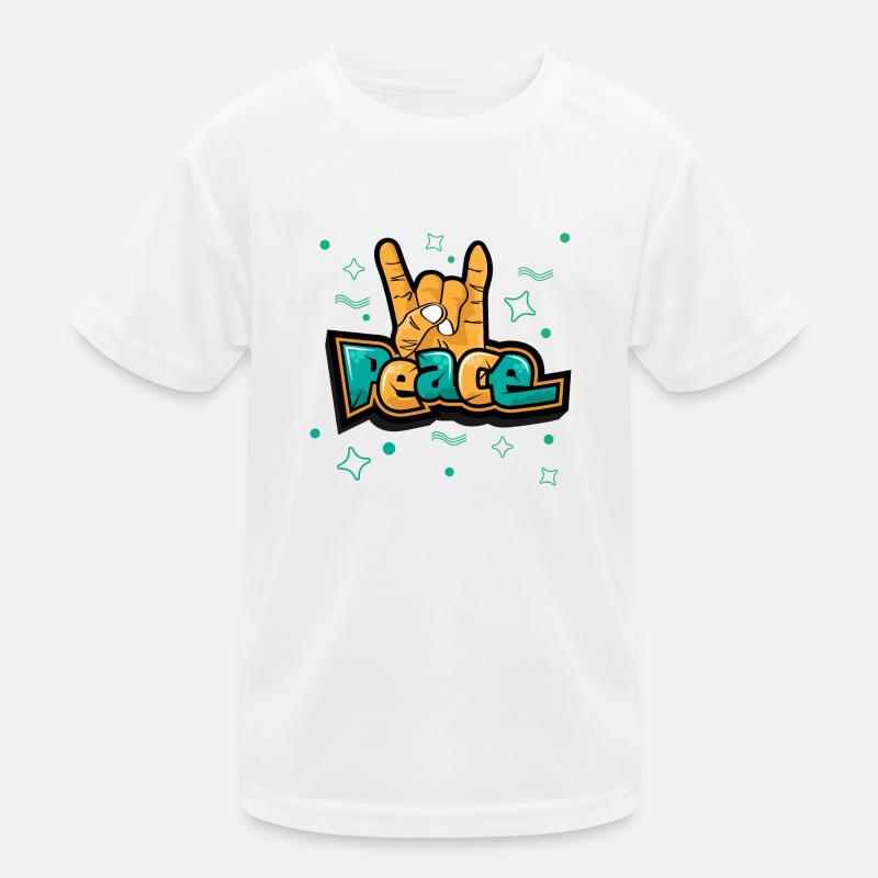 Peace text art with Risen fingers Kids Functional T-Shirt