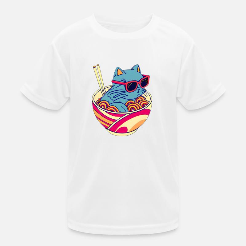 Süße Katze schwimmt in Ramen Nudeln Kinder Funktions-T-Shirt