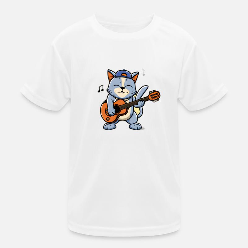 Cute cat plays guitar Kids Functional T-Shirt