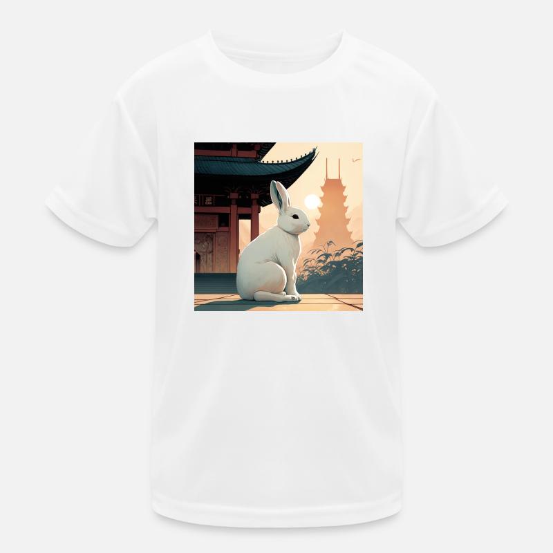 rabbit in front of an Asian temple Kids Functional T-Shirt