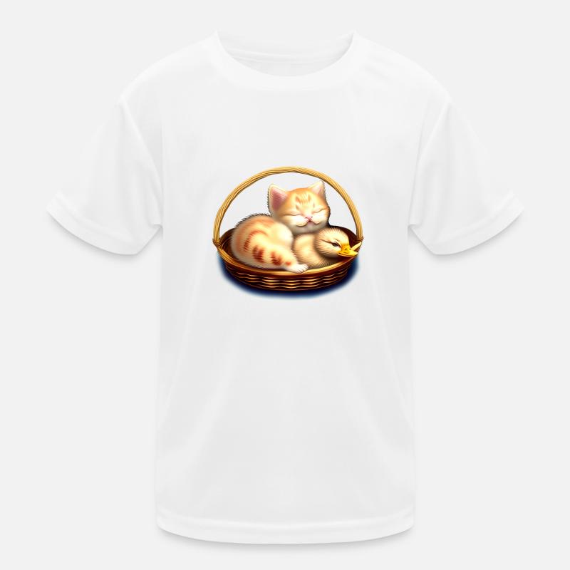 Le chat dort avec des poussins dans le panier T-shirt sport Enfant