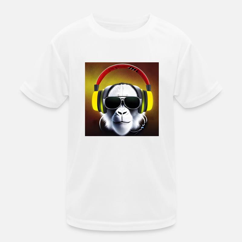 Affe mit Kopfhörern - Kinder Funktions-T-Shirt - Weiß