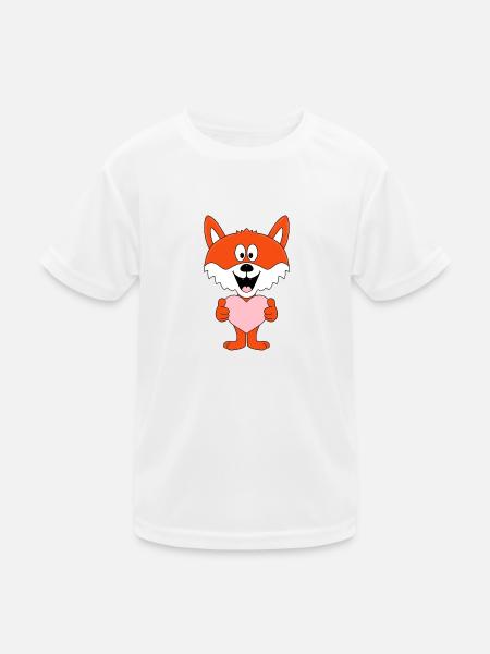 FUCHS - LIEBE - HERZ - TIER - TIERISCH - VERLIEBT - Kinder Funktions-T-Shirt - Weiß