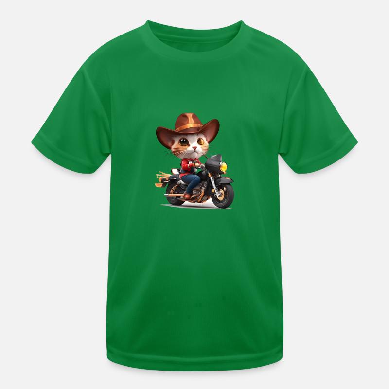 Katze auf Motorad Kinder Funktions-T-Shirt