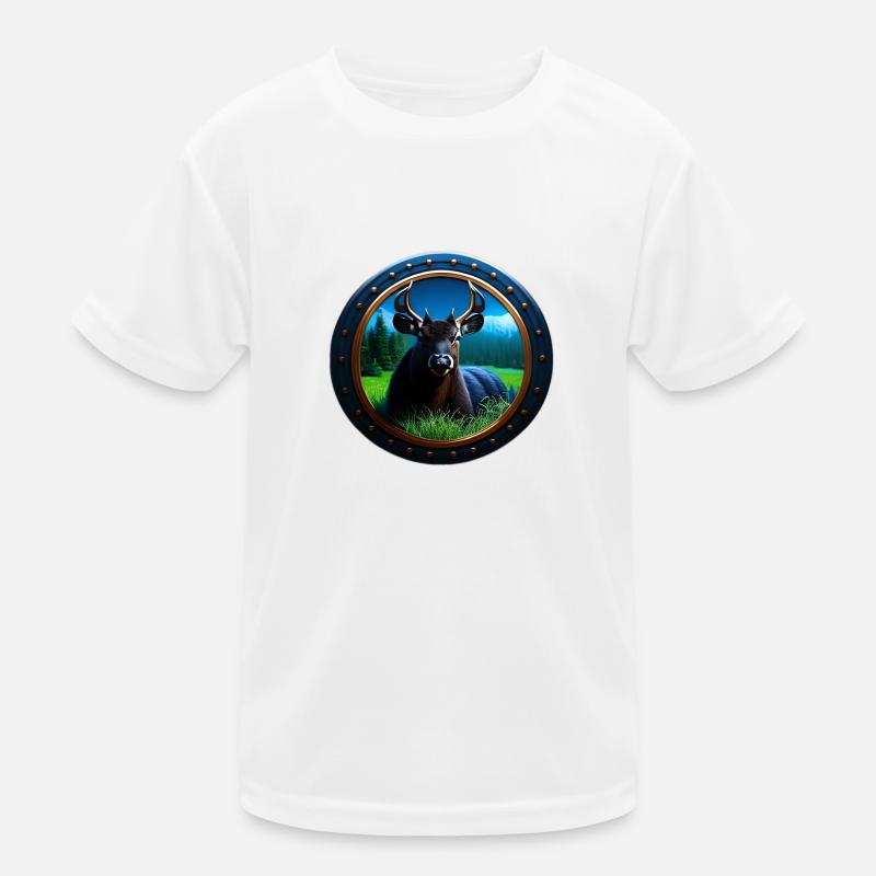 Hirsch im Gras Kinder Funktions-T-Shirt