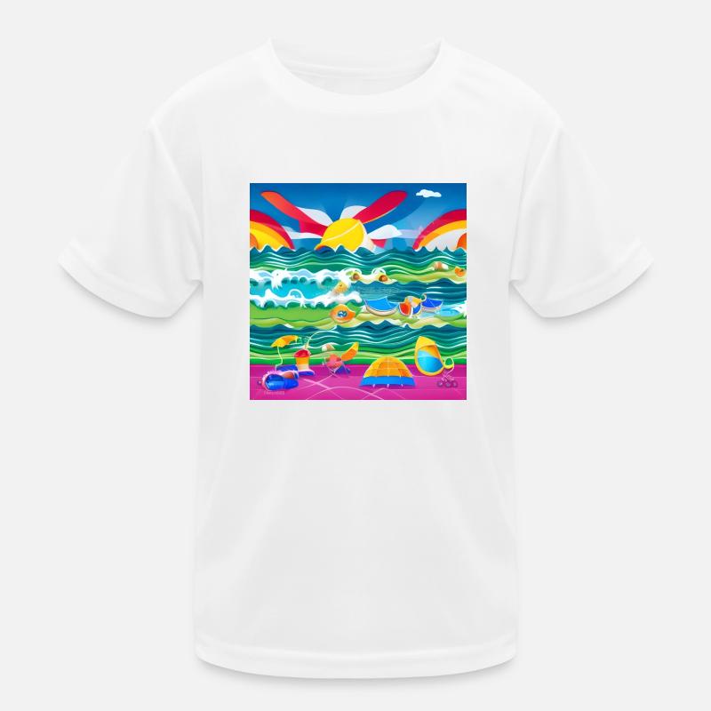 children having a good time at sea side Kids Functional T-Shirt
