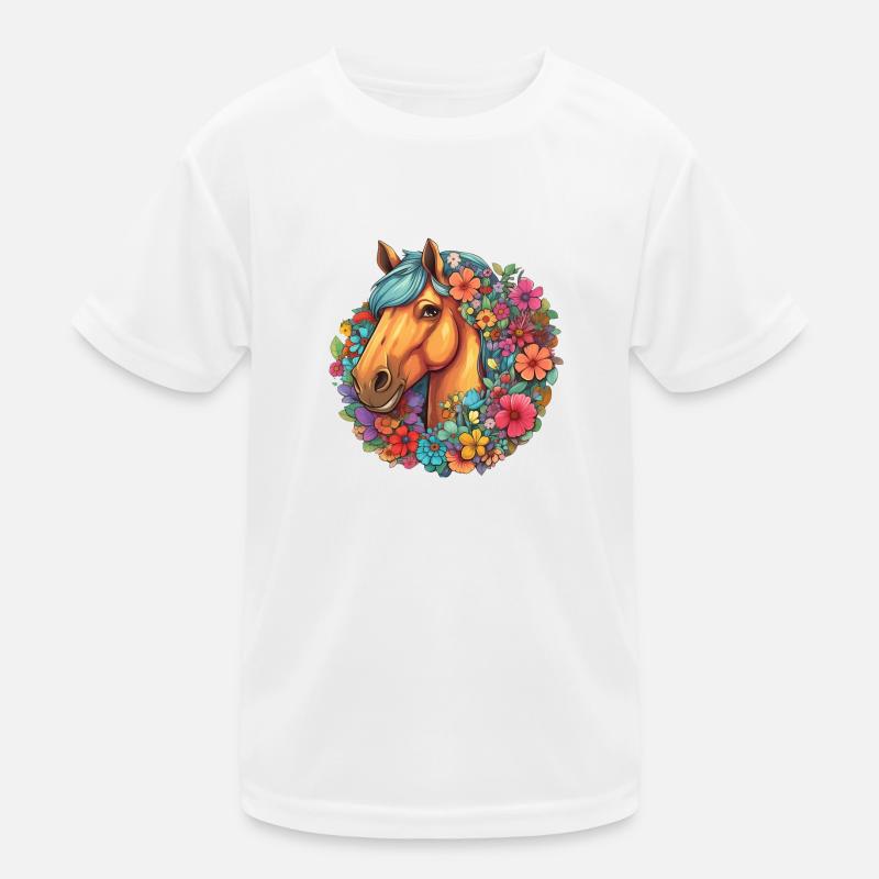 Joli visage de cheval dans la mer de fleurs T-shirt sport Enfant
