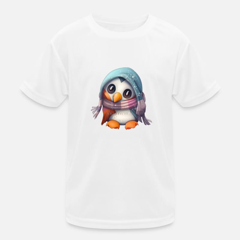 Frierender Pinguin mit Schal Kinder Funktions-T-Shirt