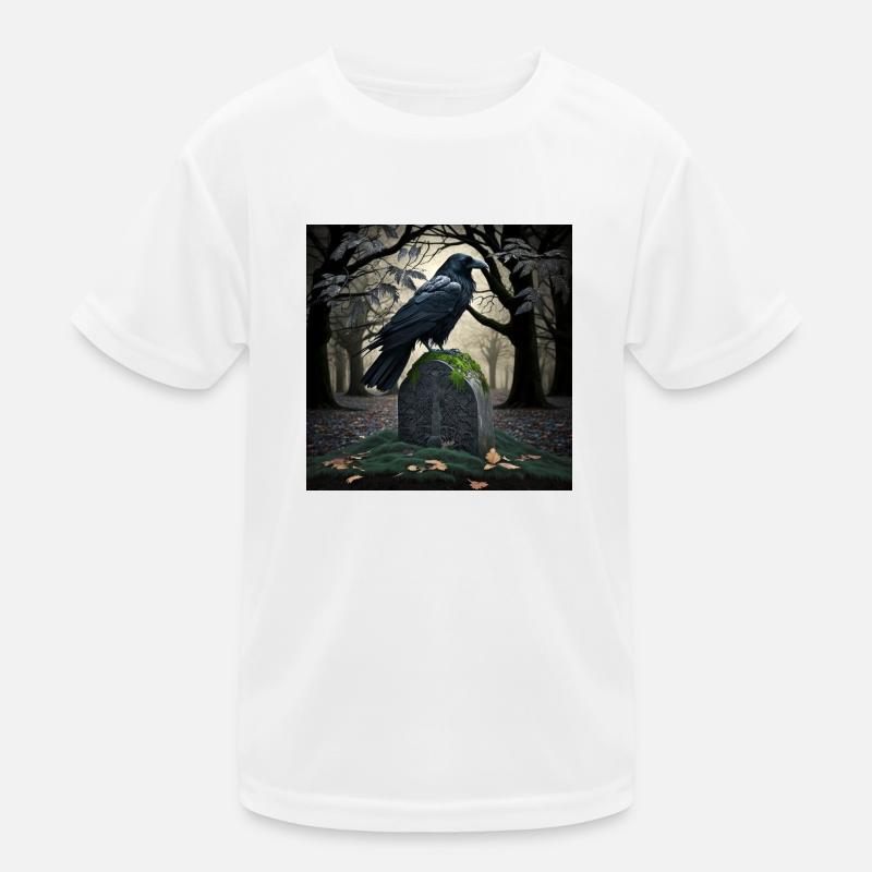 Black raven on tombstone, illustration Kids Functional T-Shirt