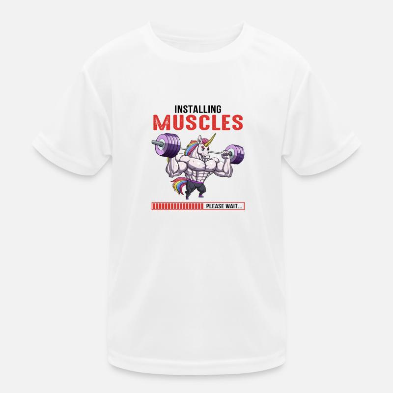 Installing Muscles Please Wait Kids Functional T-Shirt