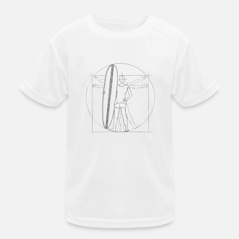Vitruvian human surfer with surfboard Kids Functional T-Shirt
