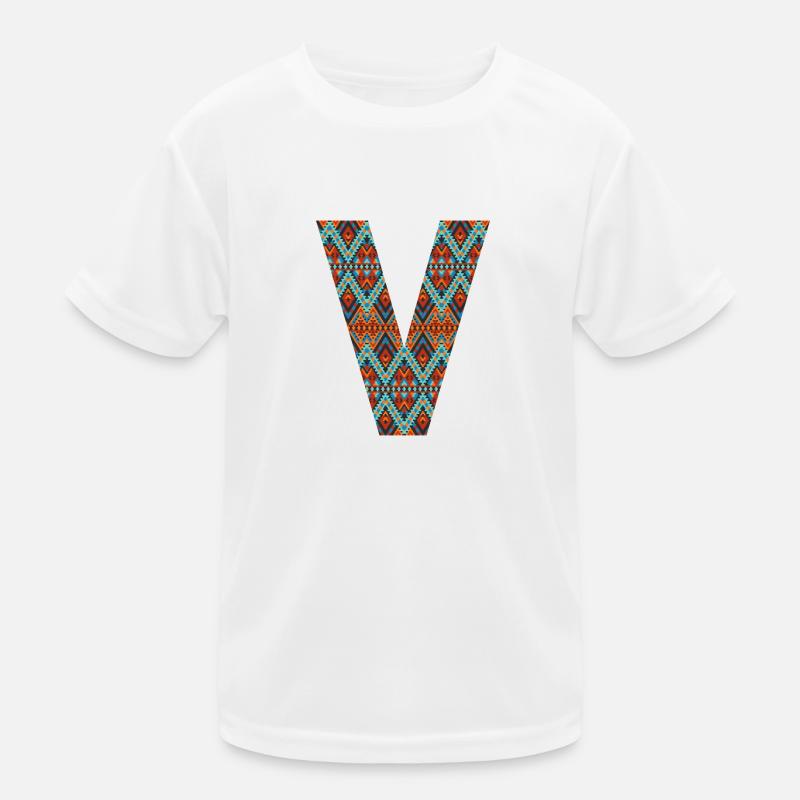 Buchstabe V- Boho-Design, buntes Monogramm Kinder Funktions-T-Shirt