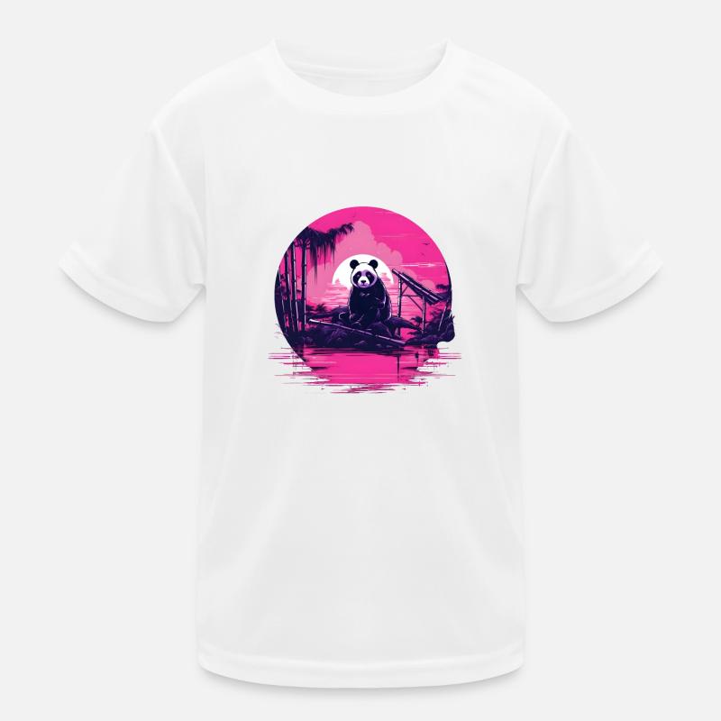 Synthwave Panda Japan Sunset Kids Functional T-Shirt