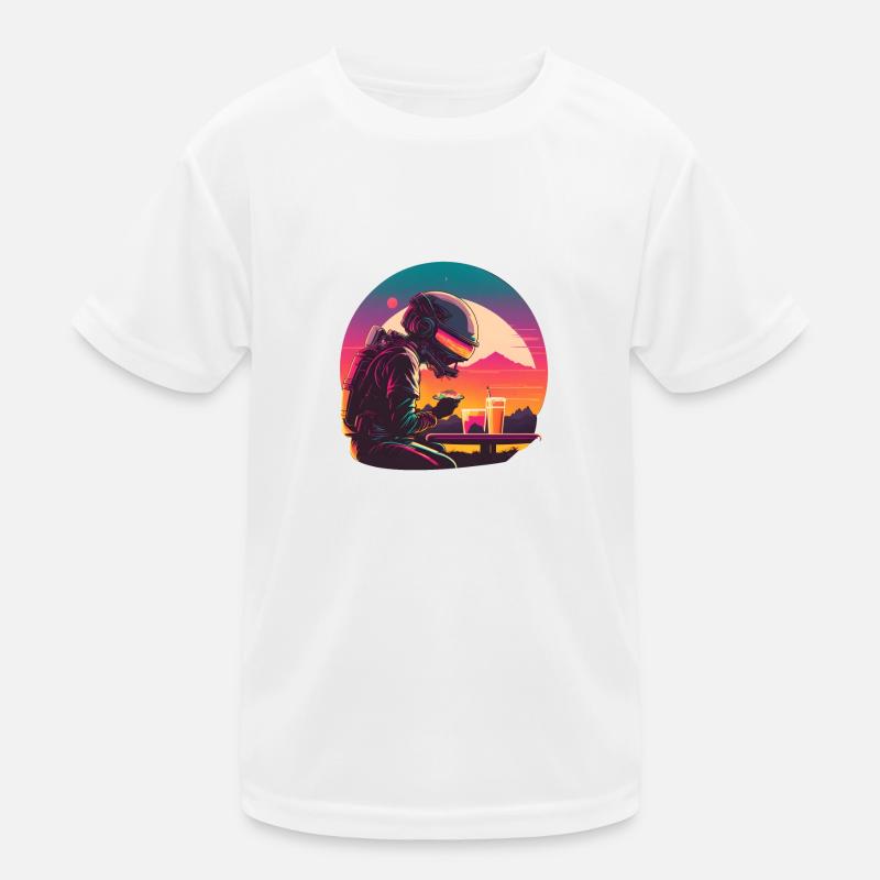 Synthwave astronaut Space dinner Kinder Funktions-T-Shirt