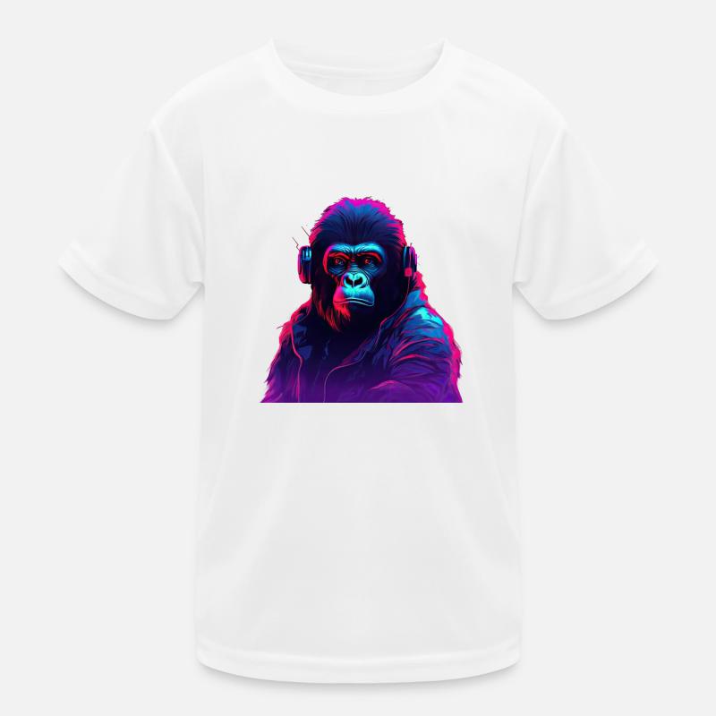 Synthwave Neon Beats of a Gorilla Kids Functional T-Shirt