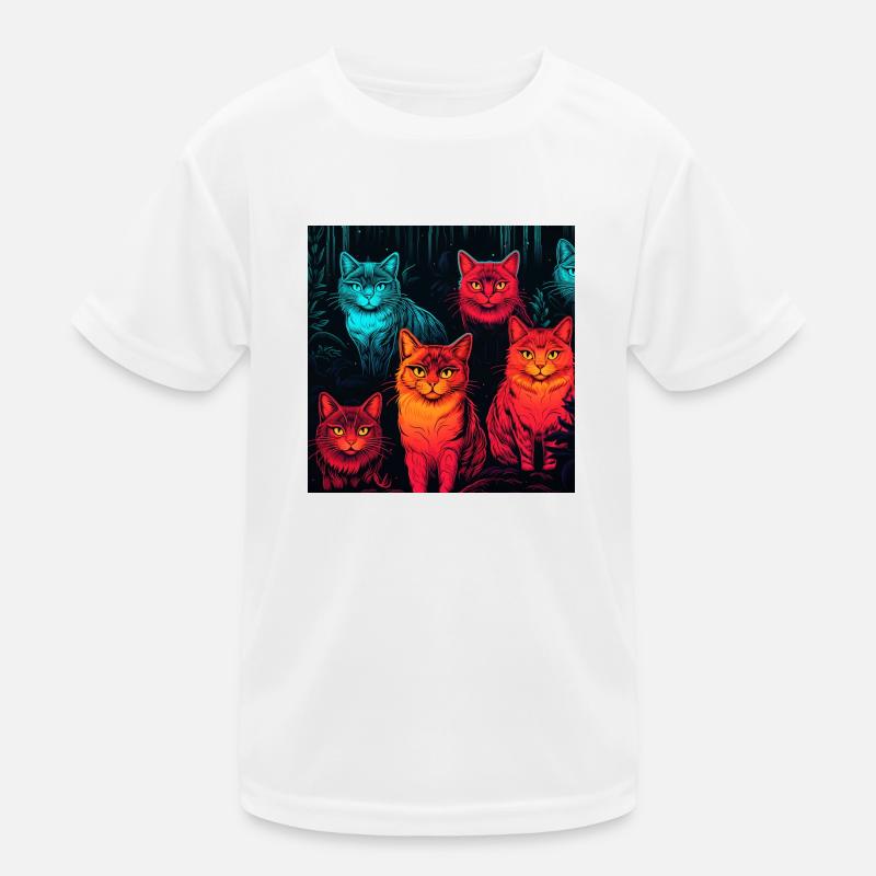 Neon neon style cat pattern Kids Functional T-Shirt