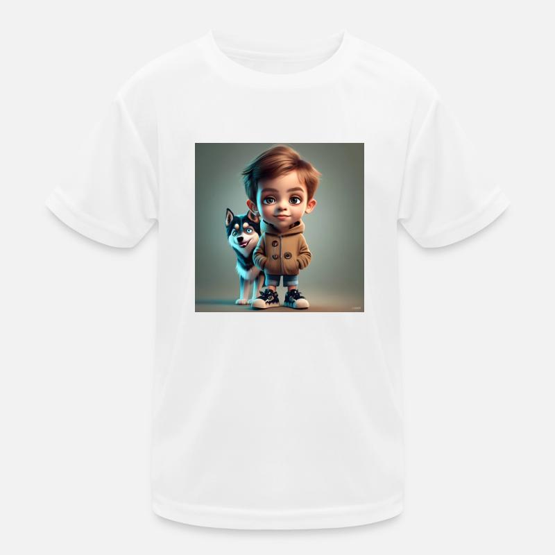 Junge mit Hund Kinder Funktions-T-Shirt
