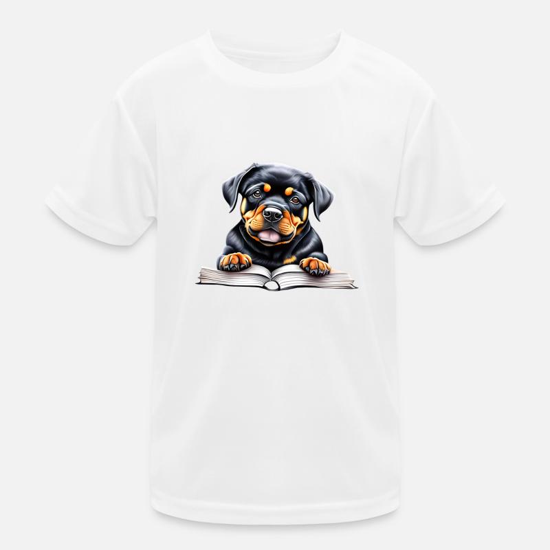 Rottweiler Hund Buch lesen Hunde Hundebesitzer Kinder Funktions-T-Shirt