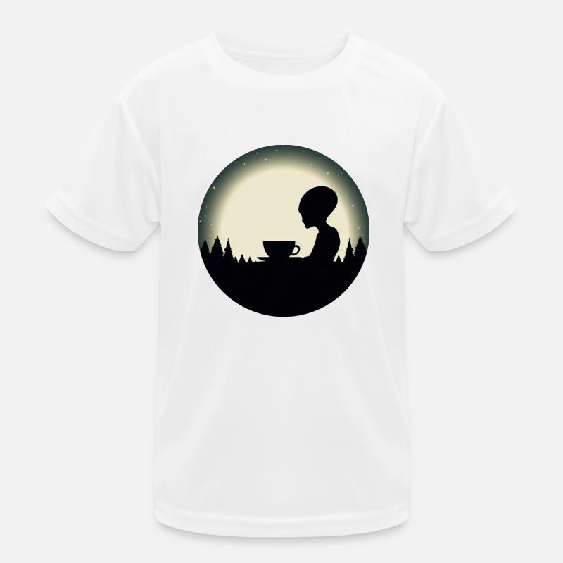 Alien Außerirdischer Kaffee Silhouette Nachthimmel Kinder Funktions-T-Shirt