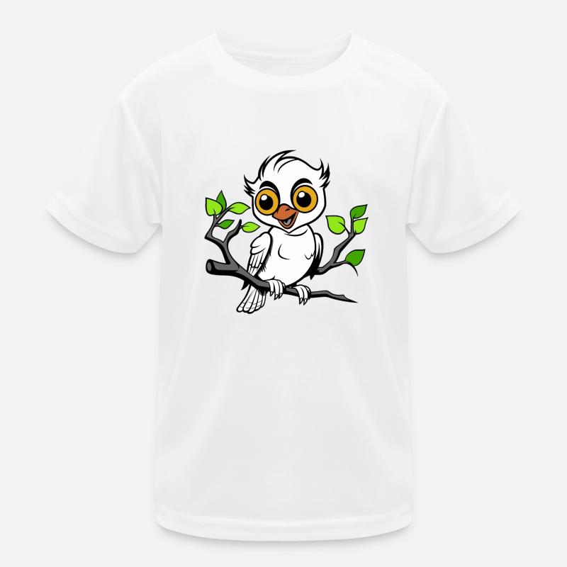 Vogel Schwarz Weiß sitzend auf Ast - Kinder Funktions-T-Shirt - Weiß