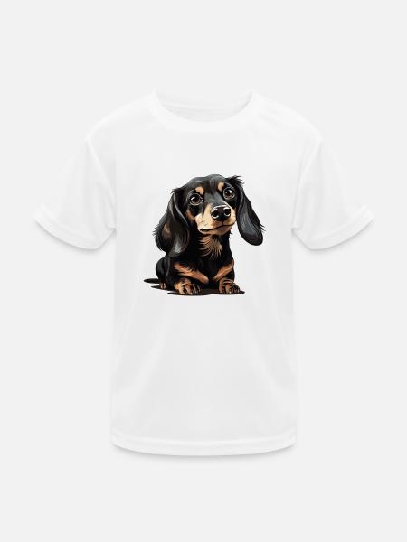 Dackel Hund großes Motiv - Kinder Funktions-T-Shirt - Weiß