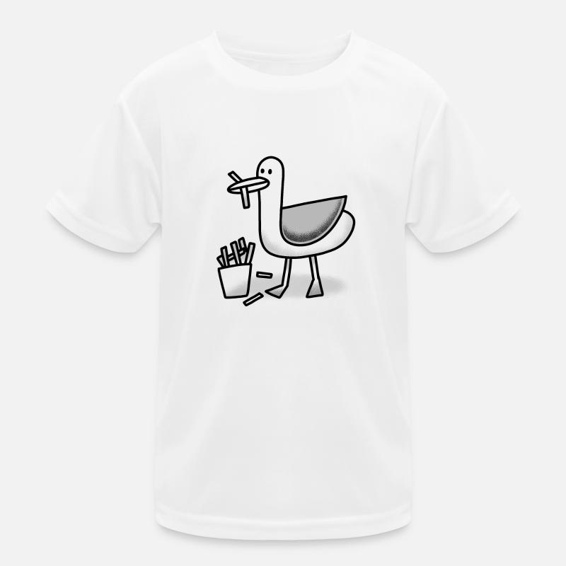 Möwe mit einem Chippy im Schnabel Kinder Funktions-T-Shirt
