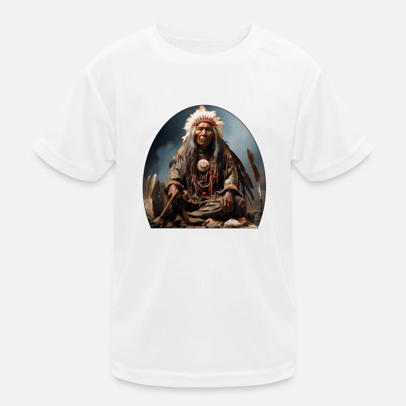 Indian chief with feather headdress Kids Functional T-Shirt