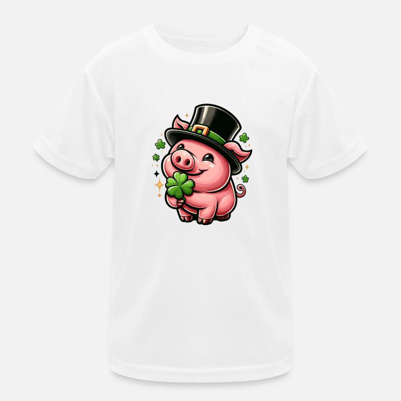 LUCKY PIG SHAMROCK TOP HAT LUCK PROSPERITY Kids Functional T-Shirt