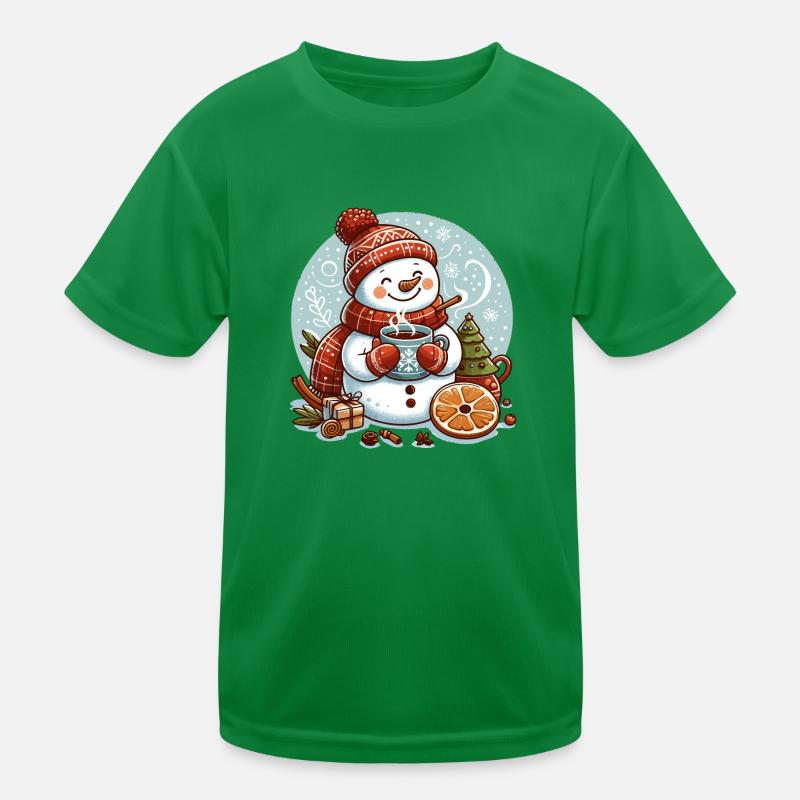 SNOWMAN COLD DRINK HEAT COFFEE TEA WINTER Kids Functional T-Shirt